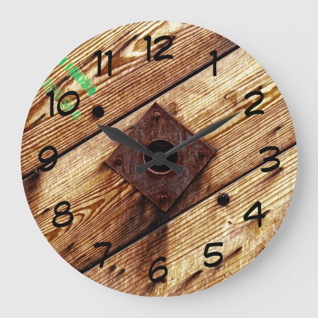 Industrial Rustic Wood Large Clock (Front)