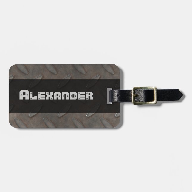 Industrial Rusty Metallic Diamond Plated Masculine Luggage Tag (Front Horizontal)