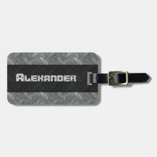 Industrial Rusty Metallic Diamond Plated Masculine Luggage Tag