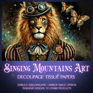 Industrial Steampunk Lion Fantasy Decoupage Tissue Paper