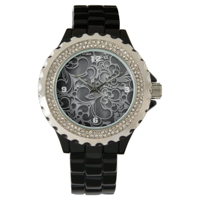 industrial steampunk steel metallic pattern watch (Front)