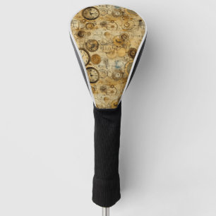 Industrial Steampunk Timepiece Sepia Brass Golf Head Cover