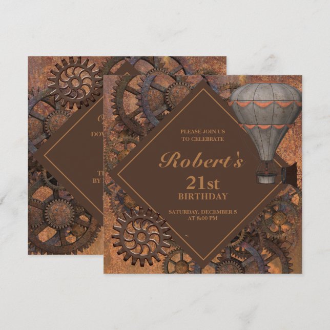 Industrial Steampunk Vintage Birthday Invitation (Front/Back)