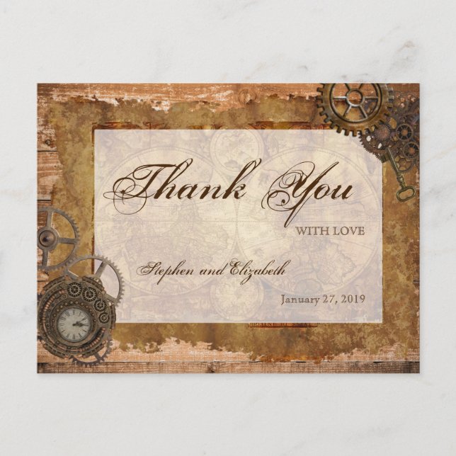 Industrial Steampunk Vintage Map Wood Postcard (Front)