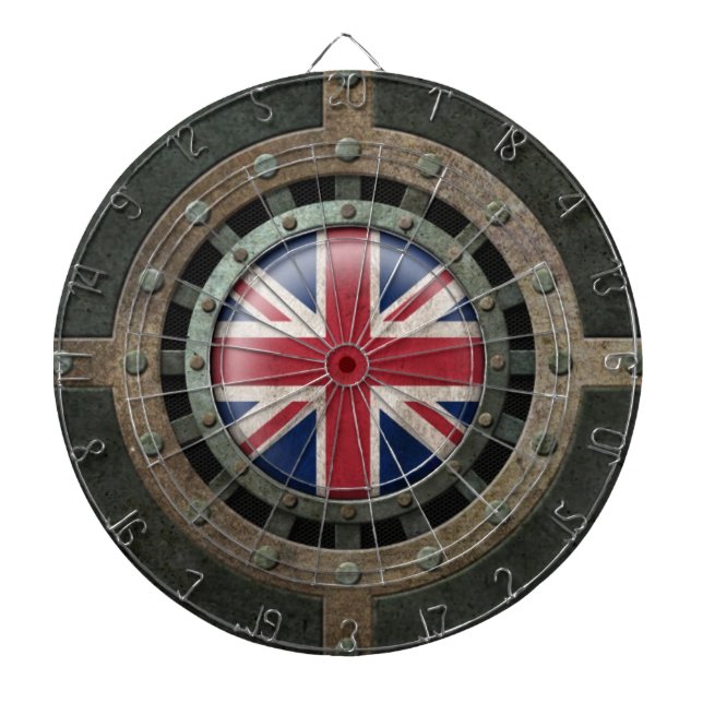 Industrial Steel British Flag Disc Graphic Dartboard (Front)