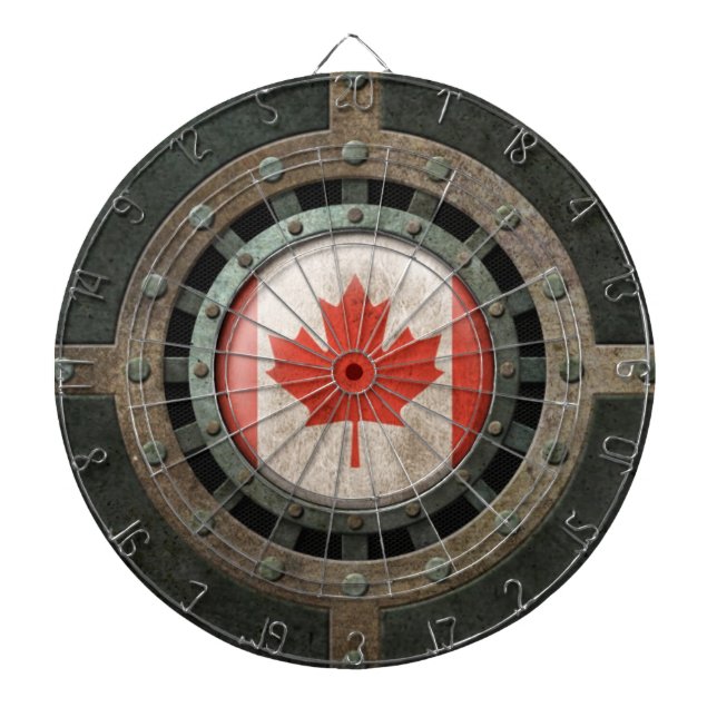 Industrial Steel Canadian Flag Disc Graphic Dartboard (Front)