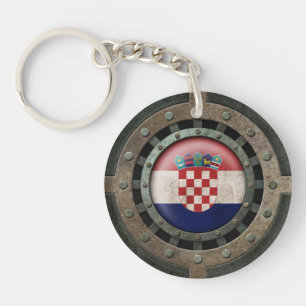 Industrial Steel Croatian Flag Disc Graphic Key Ring
