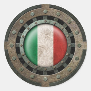 Industrial Steel Italian Flag Disc Graphic Classic Round Sticker