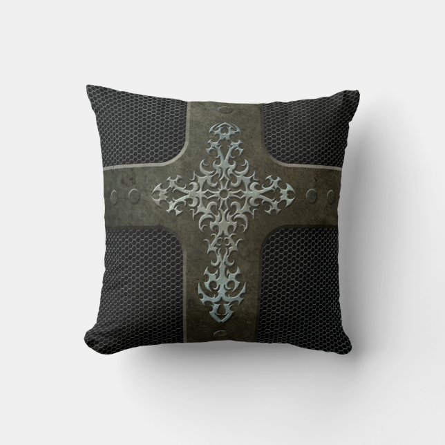 Industrial Steel Mesh Gothic Cross Cushion (Front)