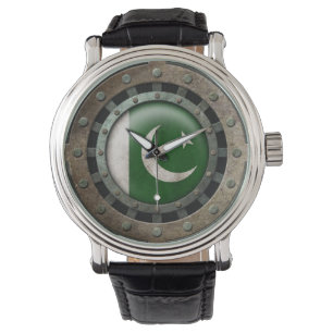 Industrial Steel Pakistani Flag Disc Graphic Watch