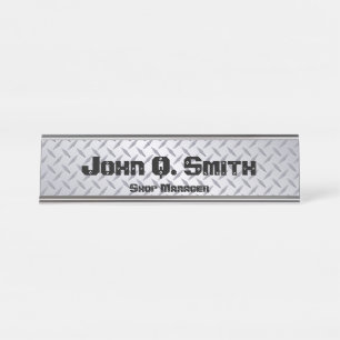 Industrial Style Personalised Bright Diamondplate Desk Name Plate