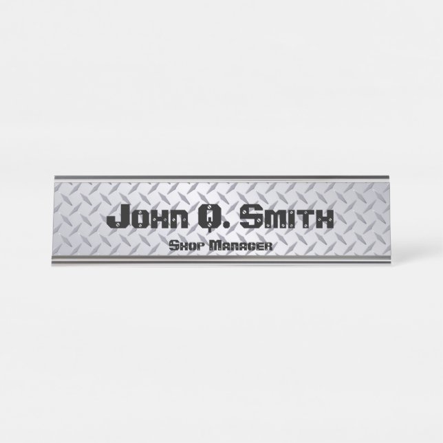 Industrial Style Personalised Bright Diamondplate Desk Name Plate (Front)
