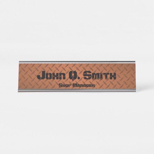 Industrial Style Personalised Copper Diamondplate Desk Name Plate (Front)