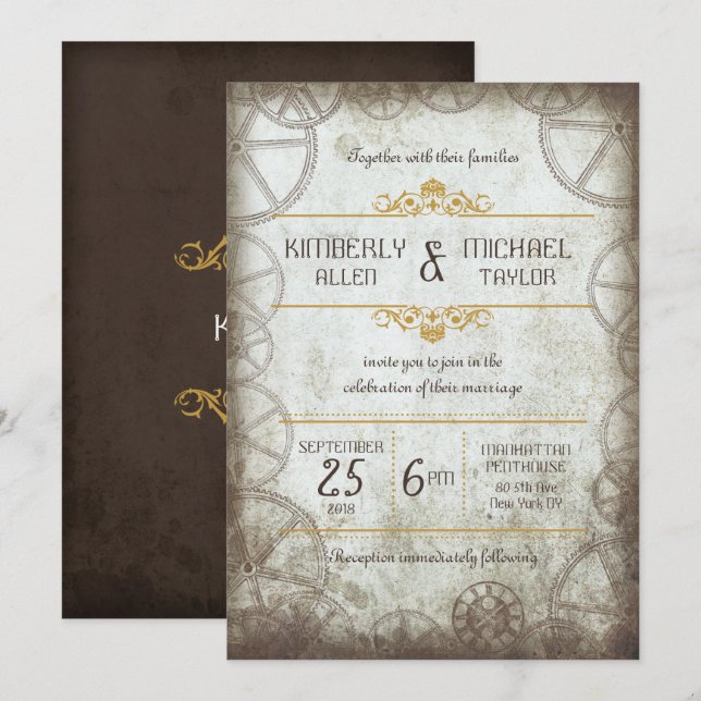 Industrial Vintage Steampunk Wedding Invitation (Front/Back)