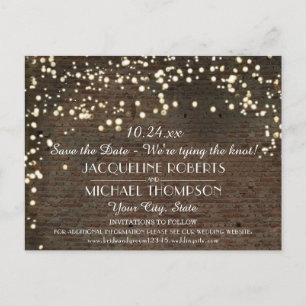 Industrial Warehouse Urban Brick String Lights Announcement Postcard