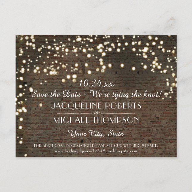 Industrial Warehouse Urban Brick String Lights Announcement Postcard (Front)