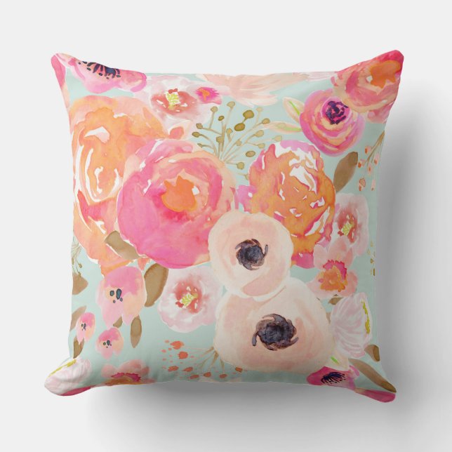 Indy Bloom Blue Blush Florals Pillow (Front)