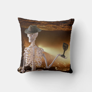 "Indy" Bones Halloween Skeleton Throw Pillow