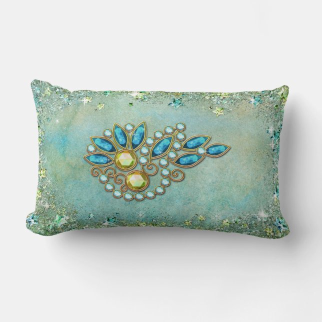 INESSA'S JEWELS: BLUE GREEN DREAM LUMBAR CUSHION (Front)