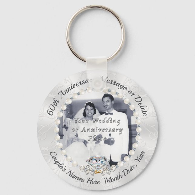 Inexpensive, 60th Wedding Anniversary Party Favour Key Ring (Front)