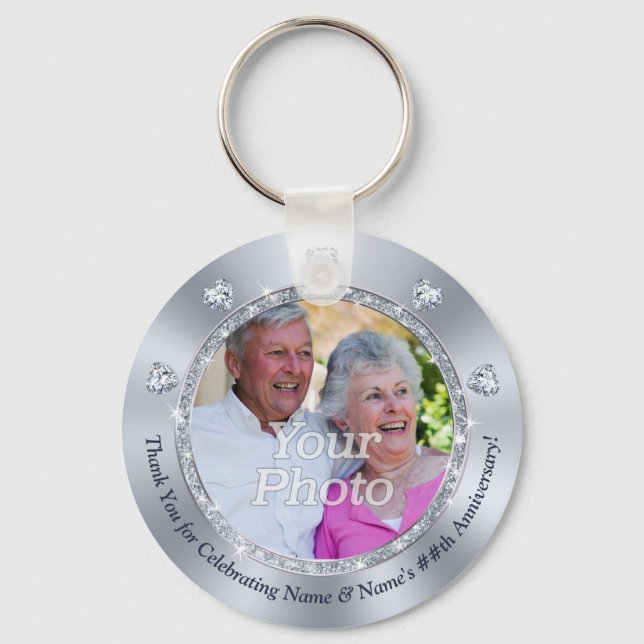 Inexpensive, 60th Wedding Anniversary Party Favour Key Ring (Front)