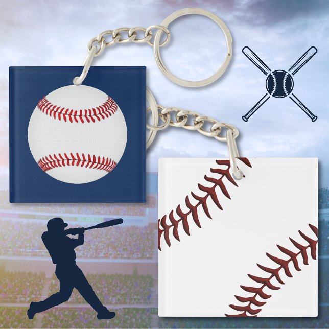 Inexpensive Baseball Gift Ideas for Boys Key Ring (Gift ideas for baseball players. Baseball Bag Tags. Customizable Blue and White, Baseball Keychains.)