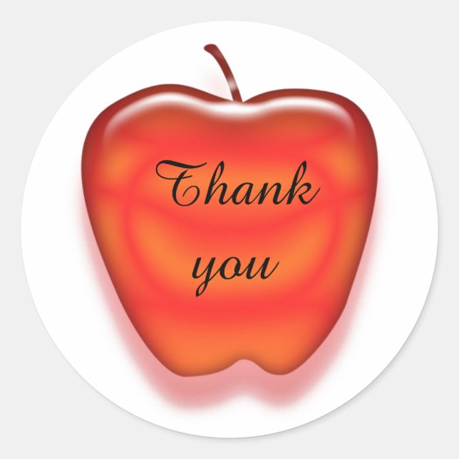 Inexpensive Bright Red Apple Thank You Teacher Classic Round Sticker (Front)