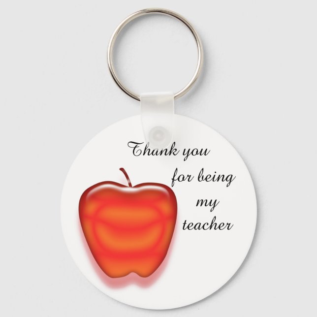 Inexpensive Bright Red Apple Thank You Teacher Key Ring (Front)