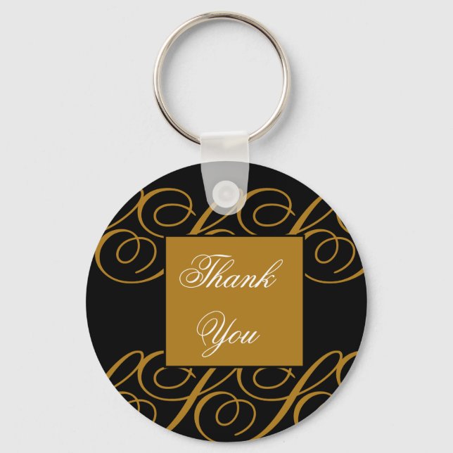 Inexpensive Elegant Gold and Black Thank You Key Ring (Front)