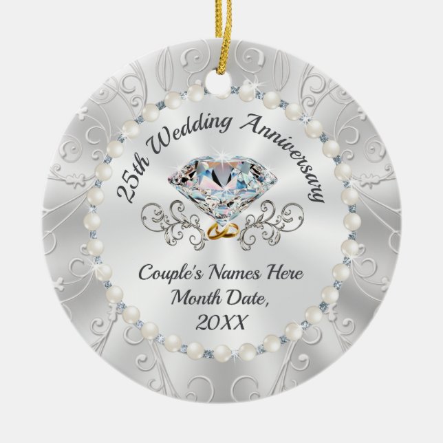 Inexpensive Personalised 25th Anniversary Ornament (Front)