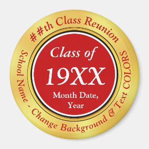 Inexpensive Red, White, Gold, Class Reunion Favour Magnet