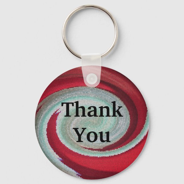 Inexpensive Thank You Token Red Swirl Design Key Ring (Front)