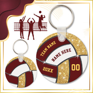 Inexpensive Volleyball Party Favors, Maroon, Gold Key Ring