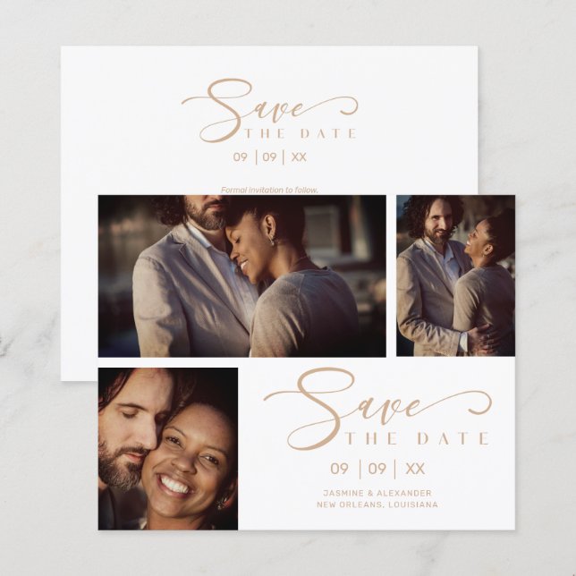 Inexpensive White Trendy Collage Wedding 3 Photos (Front/Back)