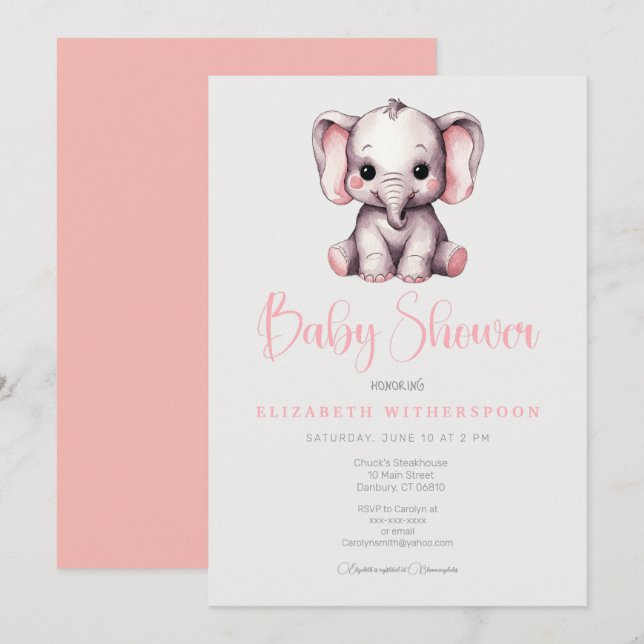 infan elephant baby Shower Invitation stylish chic (Front/Back)