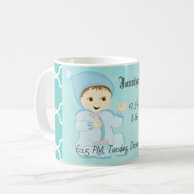 Infant Baby Boy in Blue with Flowers Coffee Mug (Front Left)