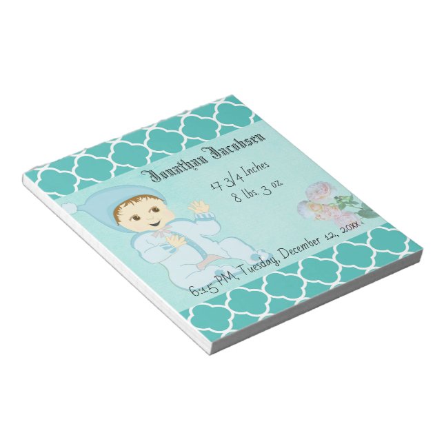 Infant Baby Boy in Blue with Flowers Notepad (Angled)
