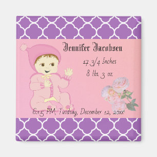 Infant Baby Girl in Pink with Flowers Magnet