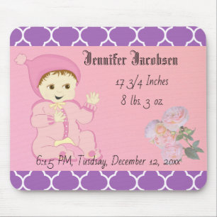 Infant Baby Girl in Pink with Flowers Mouse Mat