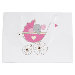 Infant Baby Girl Pink Elephant Large Gift Bag