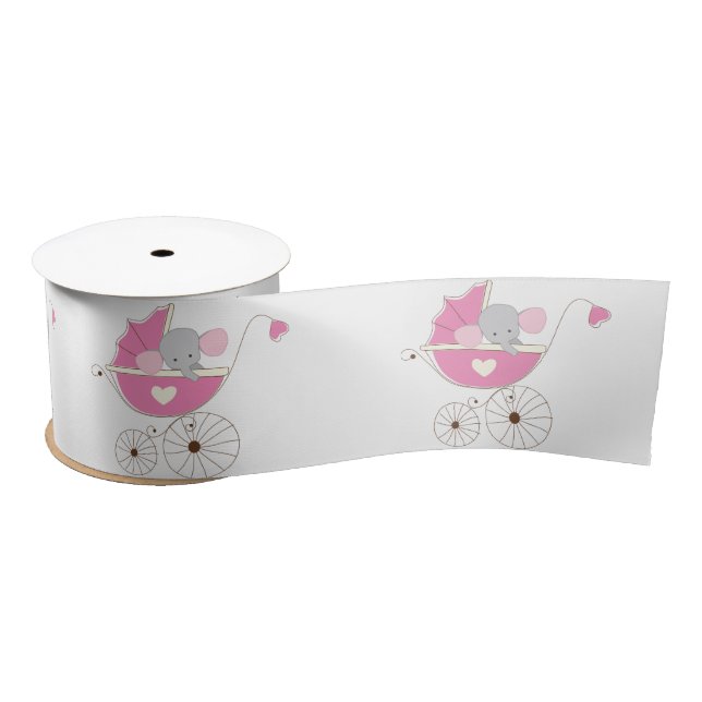 Infant Baby Girl Pink Elephant Satin Ribbon (Spool)