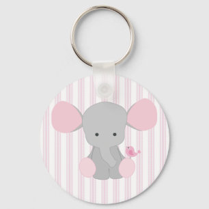 Infant Baby Girl Pink Elephant w/Stripes Key Ring