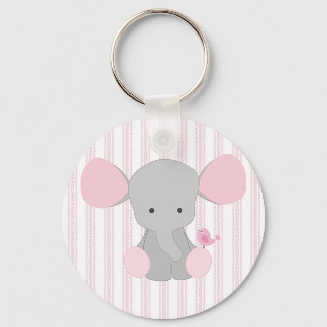 Infant Baby Girl Pink Elephant w/Stripes Key Ring (Front)