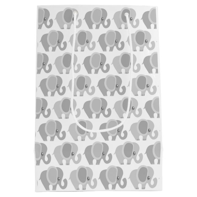 Infant Baby Neutral Grey Elephant Shower Gift Medium Gift Bag (Back)