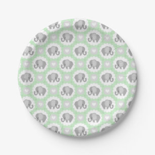 Infant Baby Neutral Teal Mint Elephant Shower Gift Paper Plate