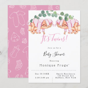 Infant Girl On Mummy’s Arm It’s Twins Baby Shower Invitation