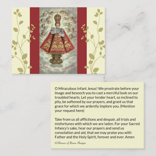 Infant Jesus of Prague Angels Prayer Business Card (Front/Back)