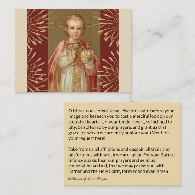 Infant Jesus of Prague Holy Card (Front/Back)