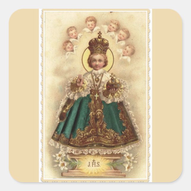 Infant Jesus of Prague with Cherub Angels Square Sticker (Front)