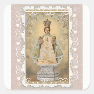 Infant Jesus of Prague with Decorative Border Square Sticker